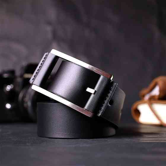 Брючный кожаный ремень для мужчин из квадратной пряжкой GRANDE PELLE 11679 Черный Киев