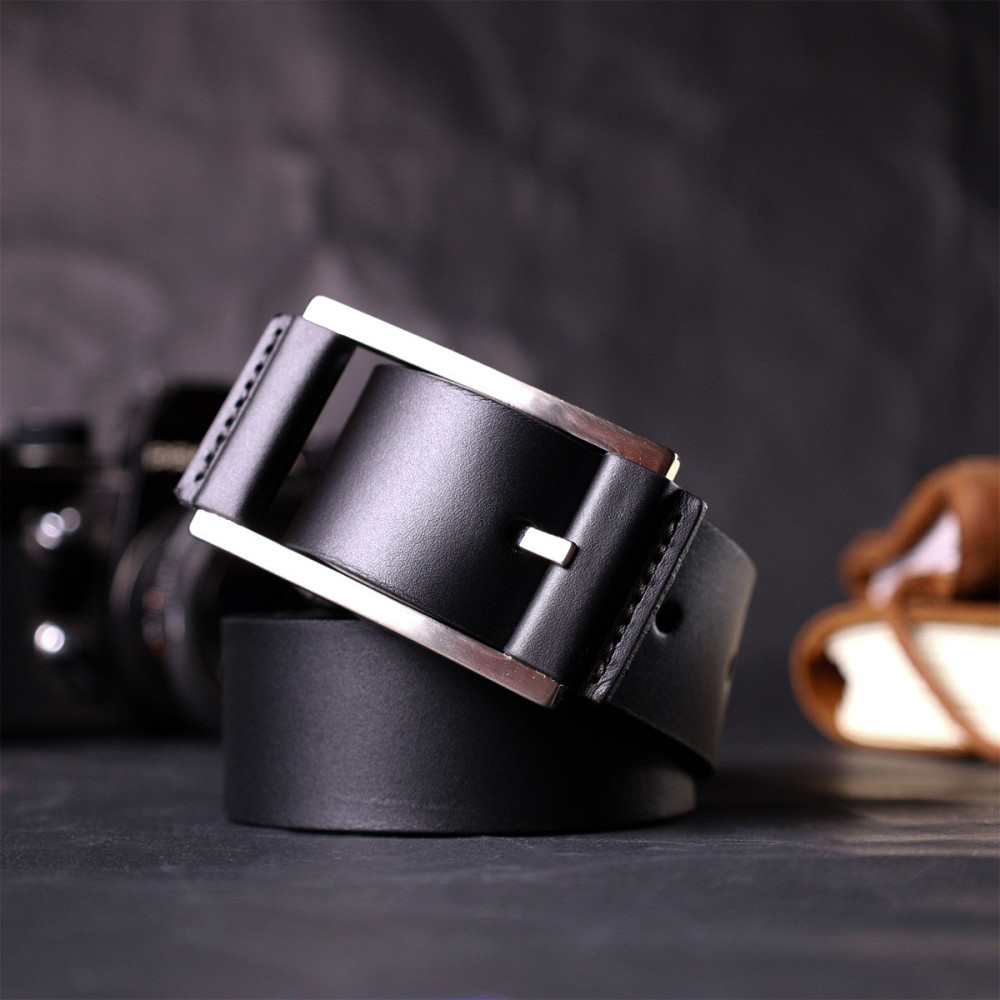 Брючный кожаный ремень для мужчин из квадратной пряжкой GRANDE PELLE 11679 Черный Киев - изображение 1