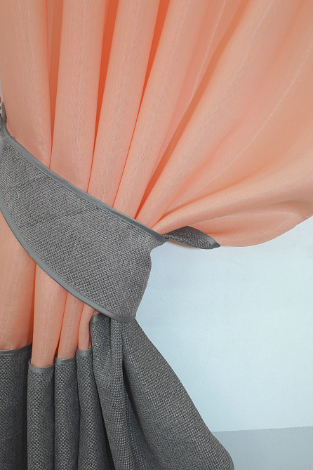 Кухонные шторы VR-Textil № 073к с ламбрекеном и подхватами персиковый с серым 270х170 см (52-0219) Киев - изображение 3