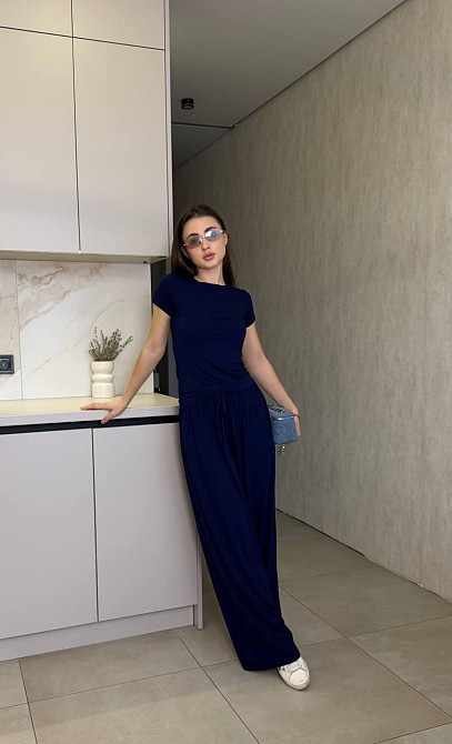 Женский базовый прогулочный костюм двойка турецкий трикотаж вискоза Темно-синий, 46/48 Одесса - изображение 2