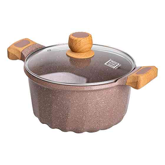 Алюминиевая кастрюля объемом 5 литров с крышкой Ø 24 см, мраморное антипригарное покрытие, кофейный MGC HP-4-433CO Киев