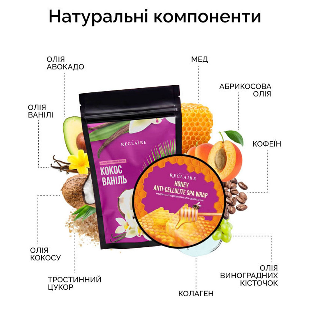 Двойной медовый антицеллюлитный набор для тела: Скраб+обертывание Reclaire cosmetics Киев - изображение 7