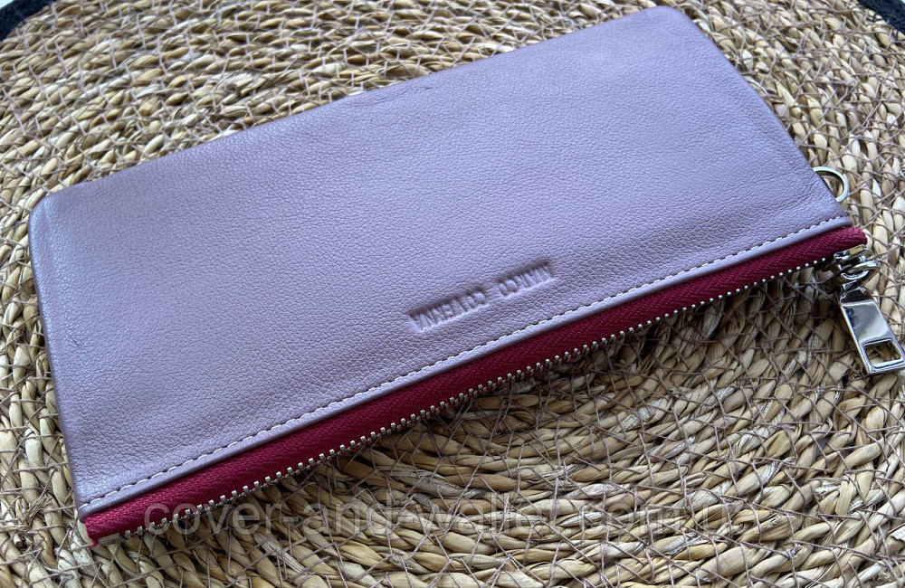 Пудровый тонкий женский кожаный кошелек клатч на молнии Marco Coverna (88806-6) Киев - изображение 6