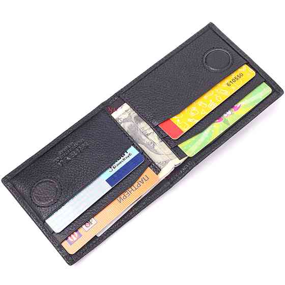 Класичний чоловічий затискач з монетницею з натуральної шкіри KARYA 21403 Чорний Київ