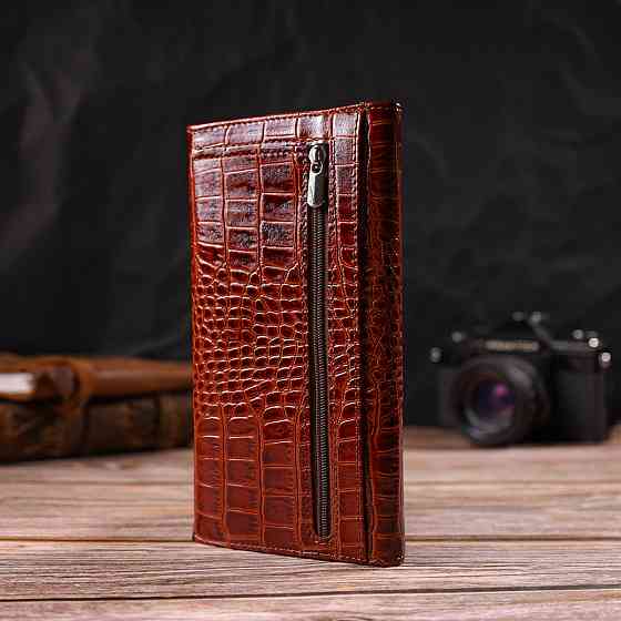 Женское портмоне из лакированной натуральной кожи с тиснением под крокодила CANPELLINI 21704 Коричневое Киев
