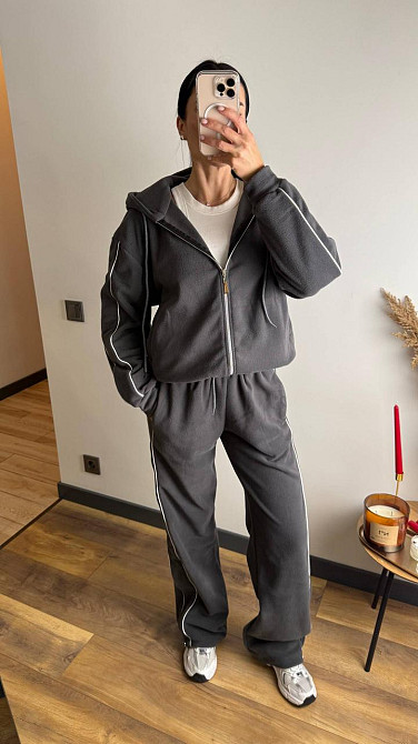 Жіночий теплий костюм-двійка з кантом двосторонній фліс Графіт, 44/46 Одеса - фото 1