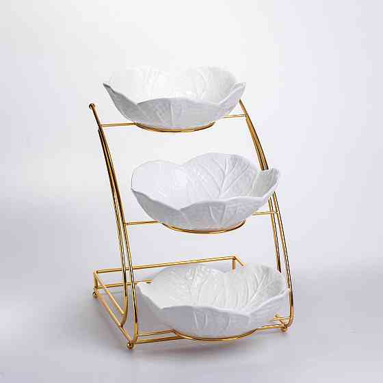 Фруктовниця на 3 яруси фуршетна 36×22×33 (см) Біла з золотом C252 Київ