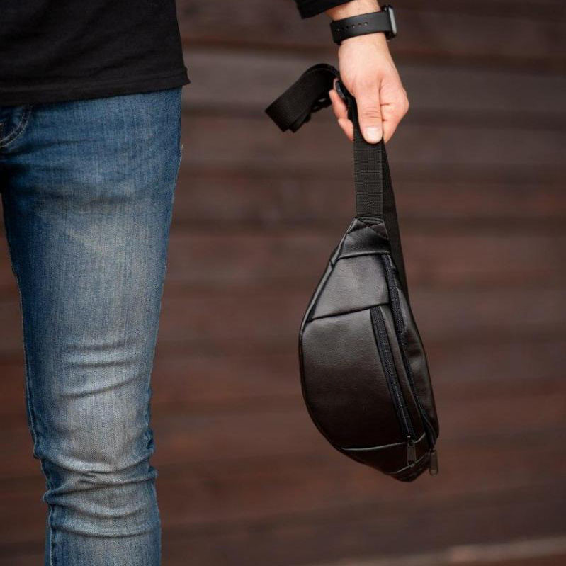 Чоловіча бананка з ремінцем на плече, Бананка чоловіча м'яка Сумка чорна ZF-66 Івано-Франківськ - фото 5