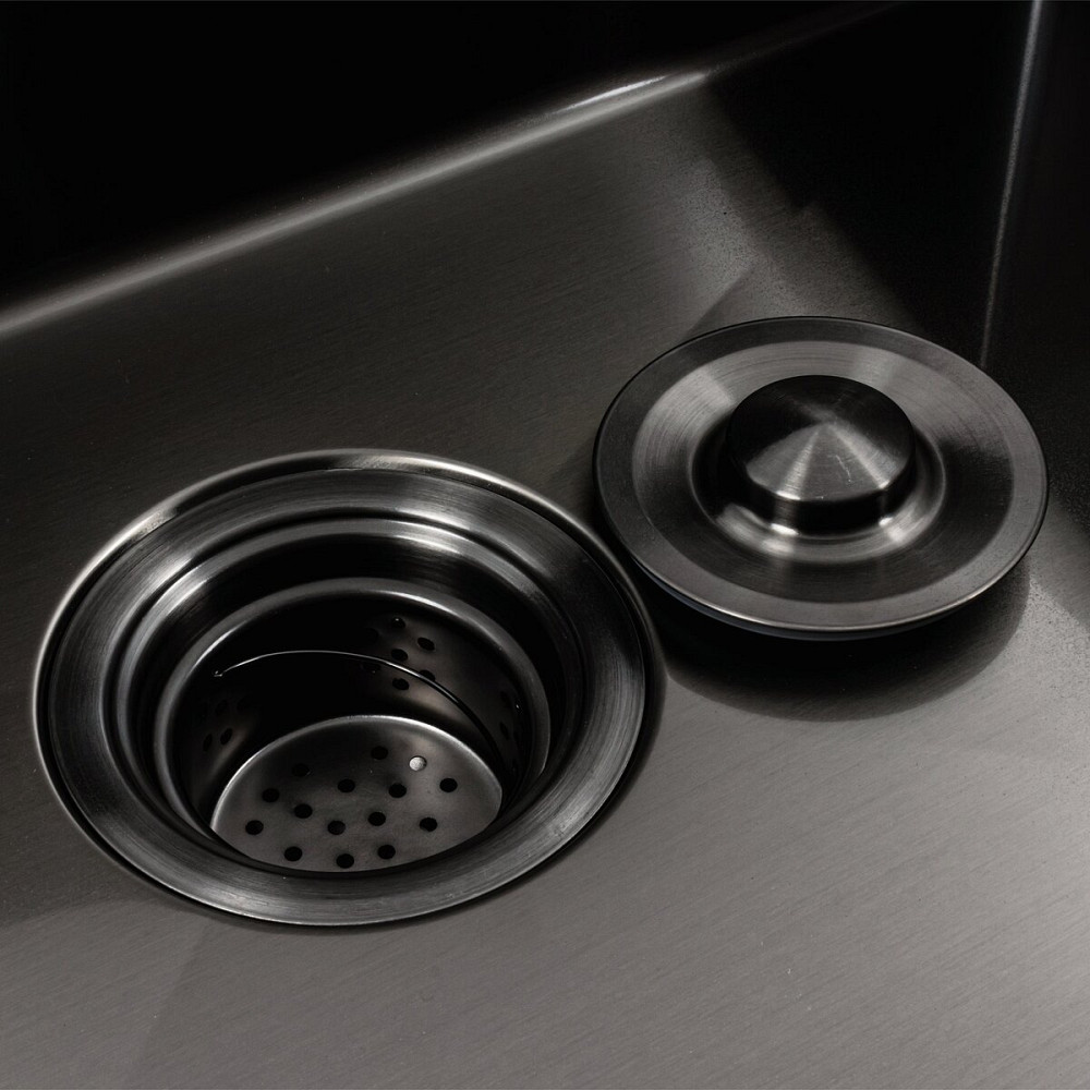 PLATINUM Кухонна мийка чорна PVD 60х50 з підставкою для ножів + Подарунок сифон круглий та доза Коломия - фото 7