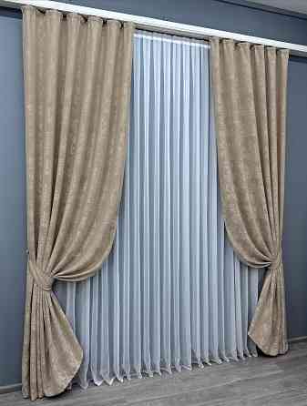 Комплект готовых штор VR-Textil Жаккард Sultan YL № 1548ш Бежевый 100х275 см 2 шт (31-755) Киев