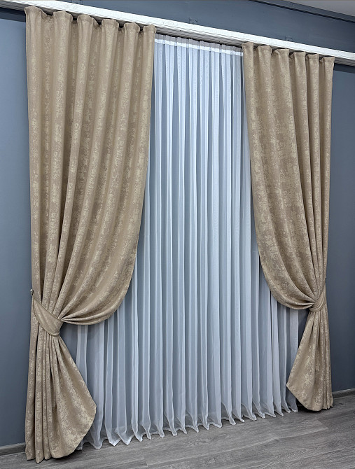 Комплект готовых штор VR-Textil Жаккард Sultan YL № 1548ш Бежевый 100х275 см 2 шт (31-755) Киев - изображение 3