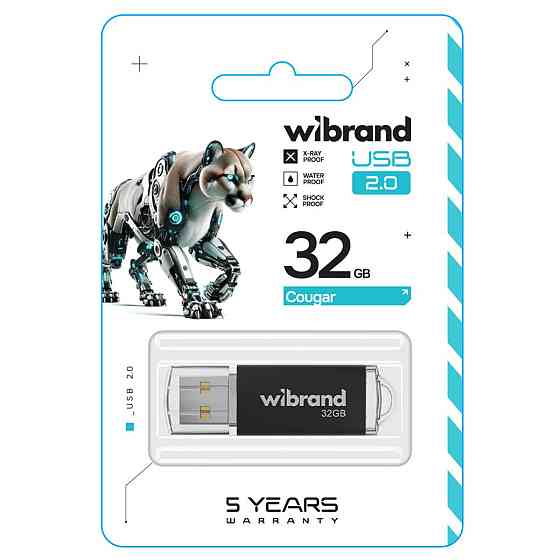 Флешка flash Wibrand USB 2.0 Cougar 32Gb Black WI2.0 / CU32P1B Одеса