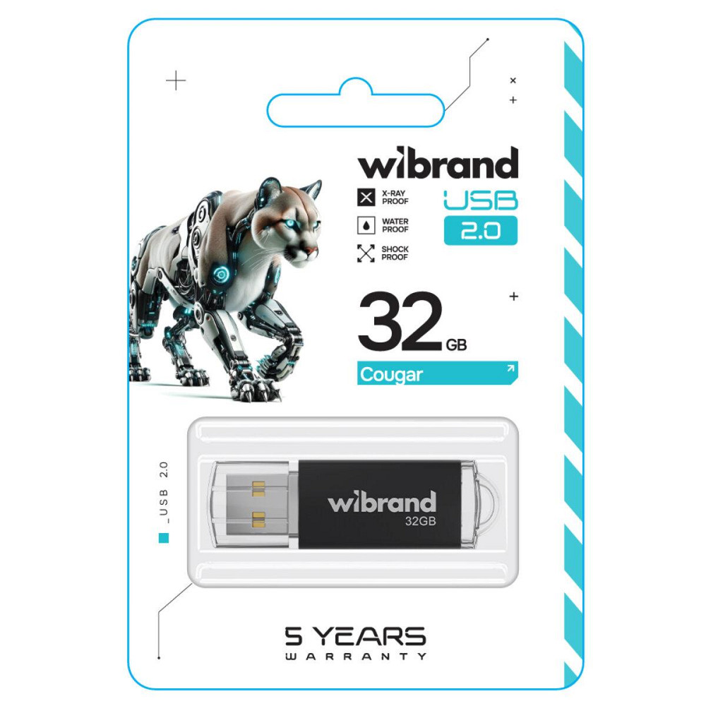 Флешка flash Wibrand USB 2.0 Cougar 32Gb Black WI2.0 / CU32P1B Одеса - фото 2