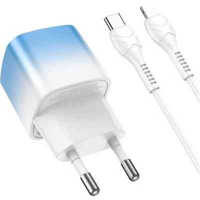 Зарядний пристрій HOCO C101A USB-C PD20W + cable USB-C to Lightning Ice Blue (6931474769381) Вінниця