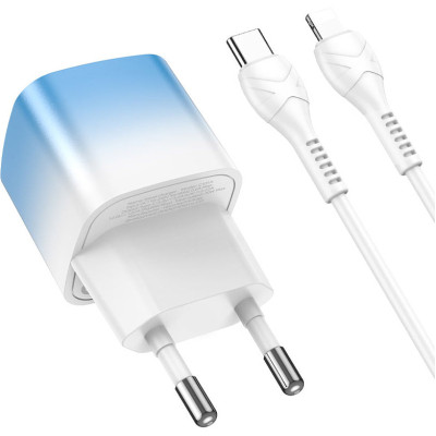 Зарядний пристрій HOCO C101A USB-C PD20W + cable USB-C to Lightning Ice Blue (6931474769381) Вінниця - фото 6