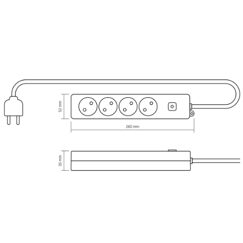 Мережевий подовжувач без заземлення 4 розетки 3м з кнопкою білий Oncord Videx Житомир - изображение 2