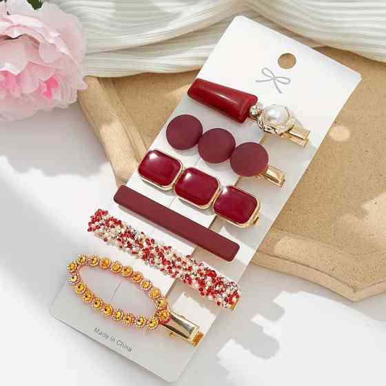 Набор заколок для волос 6 шт для женщин,бижутерия золотистые зажим заколки для причесок с стразами и жемчугом женские,красный Каменец-Подольский