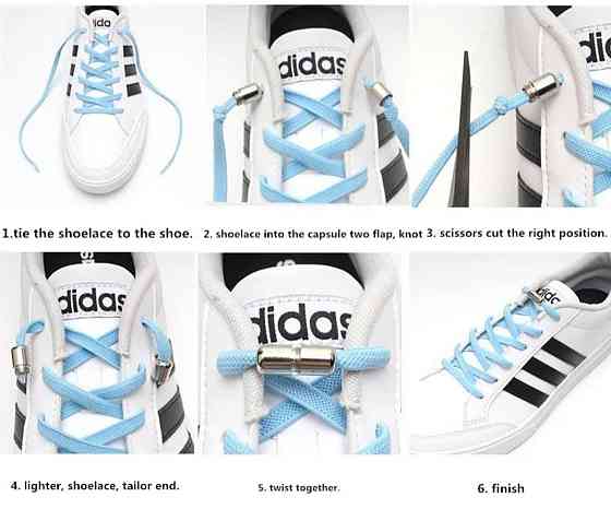 Шнурки эластичные без завязок с металлическими застежками Голубой Смела