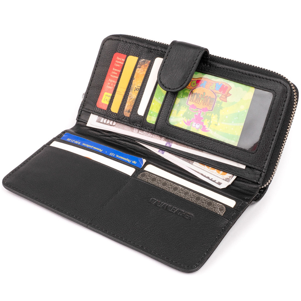 Вертикальний місткий гаманець зі шкіри унісекс ST Leather 19300 Чорний Київ - фото 8