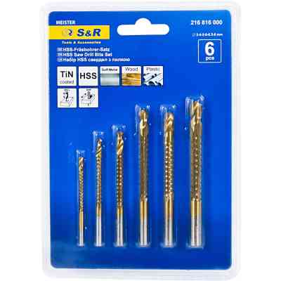 Набор сверл S&R Meister сверл-фрез 6 шт.:3, 4, 5, 6, 6.5, 8 мм дер./мет./пластик (216816000) Винница