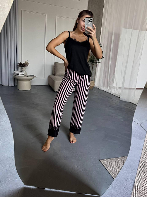 Жіночий домашній комплект: штани + майка + шорти + халат котон Рожевий, 46/48 Одеса - фото 2