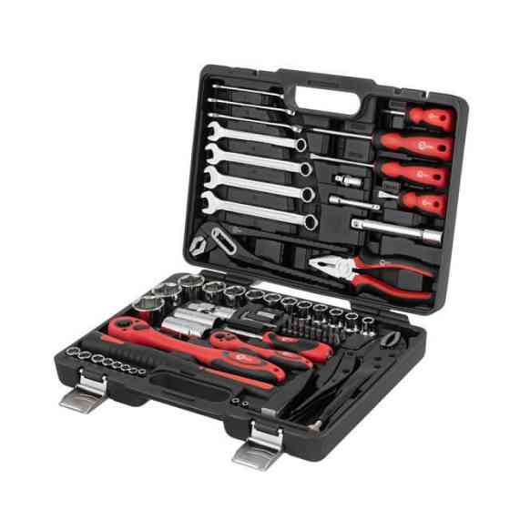 Набір інструментів, проф., 1/2" + 1/4", Cr-V, 72 од., головки: 4-32 мм, біти 20 од., ключі: 8-15 мм, кейс INTERTOOL ET-6073 Київ
