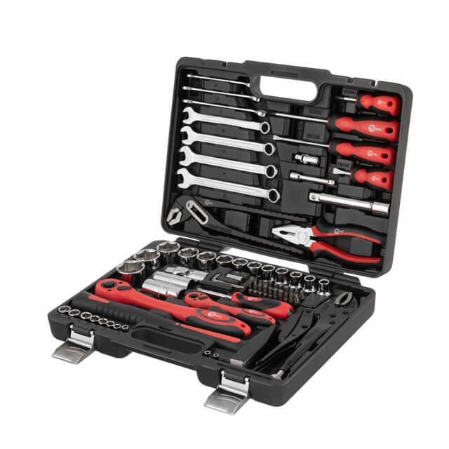 Набір інструментів, проф., 1/2" + 1/4", Cr-V, 72 од., головки: 4-32 мм, біти 20 од., ключі: 8-15 мм, кейс INTERTOOL ET-6073 Київ - фото 1
