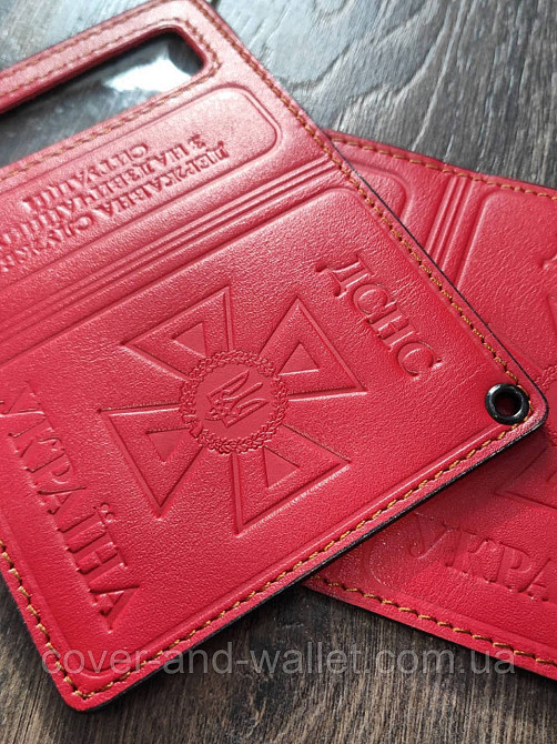 Жіноча шкіряна обкладинка на посвідчення ДСНС червоного кольору Київ - фото 3