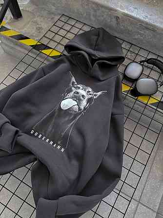 Женская утепленная оверсайз худи с доберманом трехнить на флисе Одесса