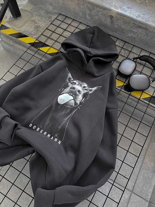 Женская утепленная оверсайз худи с доберманом трехнить на флисе Одесса - изображение 3