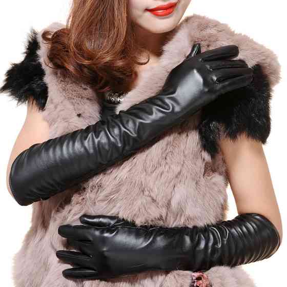 Рукавички високі жіночі із екошкіри чорний XL Київ