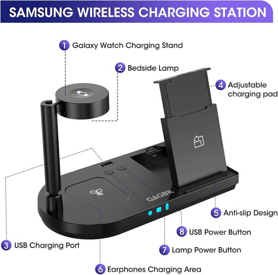 Бездротова зарядна станція 4 в 1 F5 для iPhone, Apple Watch, AirPods Швидка зарядка 15W з підсвічуванням Чорна Київ