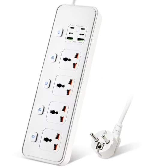 Мережевий фільтр BKL-24 13А 100-250V + 4 Type-C + 2 USB A на 4 розетки, білий Кам'янець-Подільський