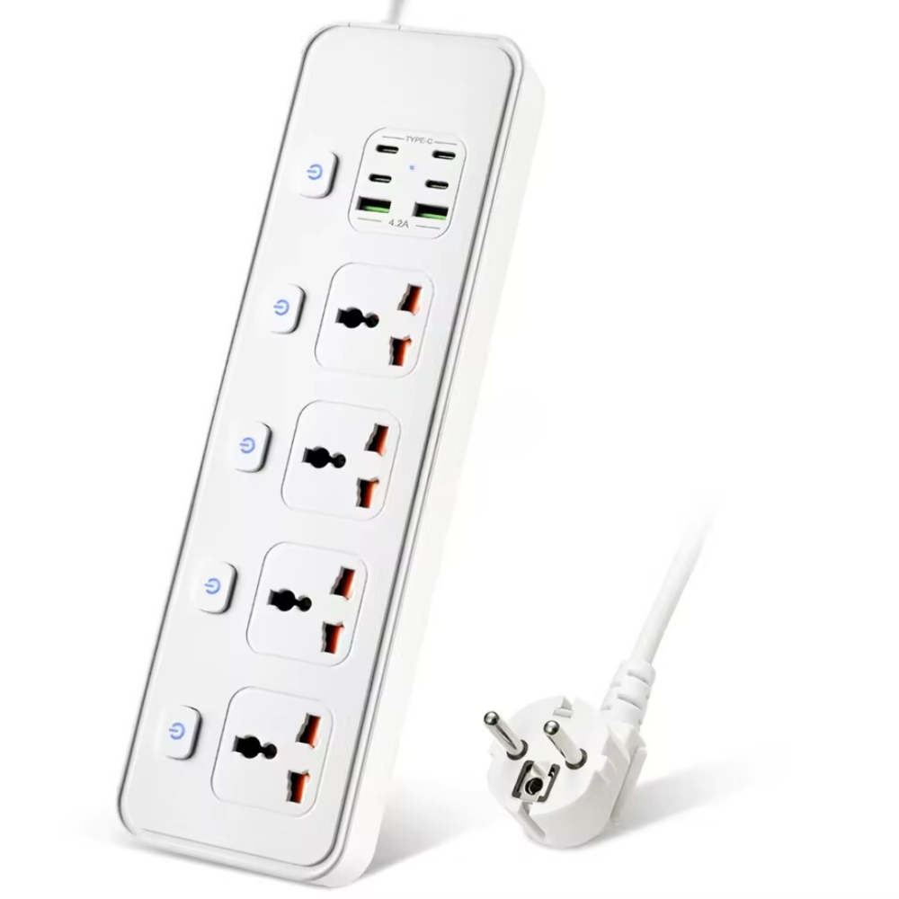 Мережевий фільтр BKL-24 13А 100-250V + 4 Type-C + 2 USB A на 4 розетки, білий Кам'янець-Подільський - фото 1