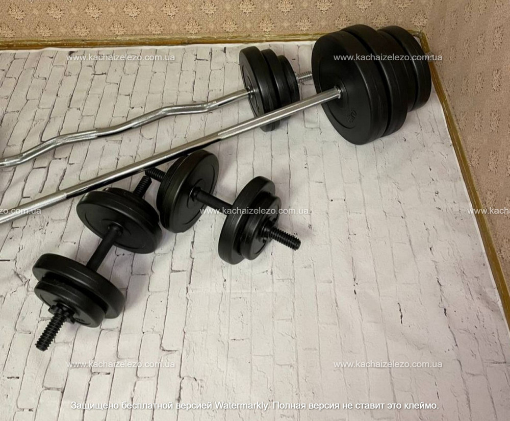 Штанга наборная + W-образный гриф с гантелями на 100 кг Гантели, гири, штанги и диски ударостойкий пластик Киев - изображение 5