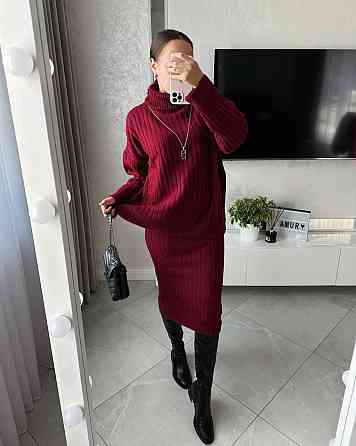 Женский теплый базовый костюм: свитер и юбка машинная вязка + ангора Одесса