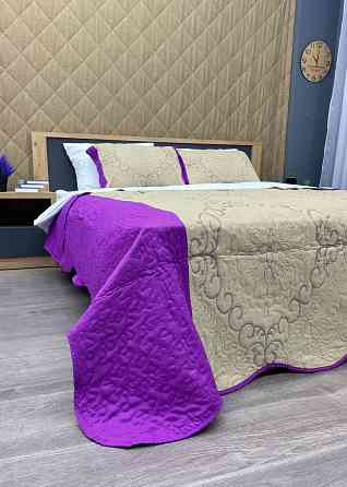 Покривало стьобане з наволочками Expo Trade 220x220 (+-10 см) бежевий з лавандовим (85-164) Київ