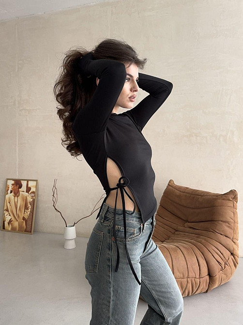 Женский асимметричный лонгслив с разрезом микродайвинг 46/48 Одесса - изображение 2