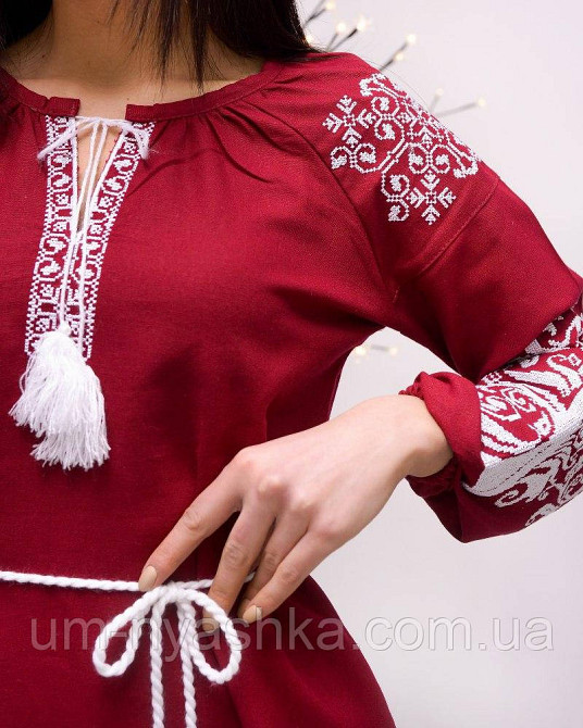 Натуральна лляна вишиванка жіноча хакі блуза з вишивкою "Дерево життя" р.S Кривий Ріг - фото 4