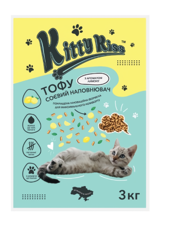 Наполнитель Кити Кис Kitty Kiss Тофу соевый для кошек с лимоном, 3 кг Винница