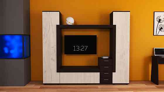 Стенка в гостиную под ТВ Эхо-2, Дуб Крафт Белый/Венге Магия, 2160х420х1850 Львов