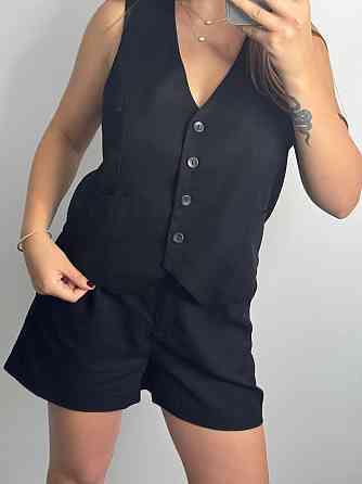 Лляний костюм-трійка в класичному стилі Чорний M-L Харків