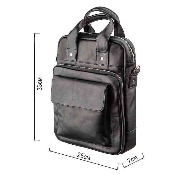 Чоловіча сумка під А4 вертикального формату в гладку шкіру 11165 SHVIGEL, Чорна Київ