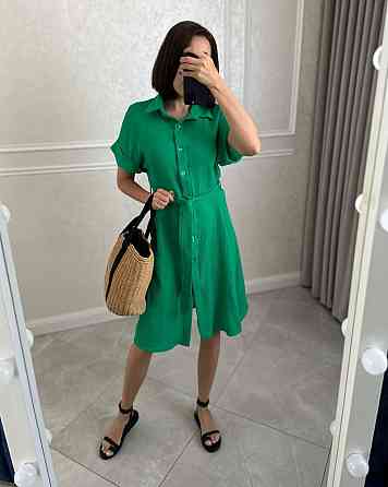 Жіноче легке базове плаття халат із поясом на ґудзиках турецька натуральна бавовна — муслін Трава, 42/46 Одеса