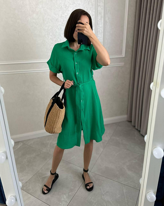 Жіноче легке базове плаття халат із поясом на ґудзиках турецька натуральна бавовна — муслін Трава, 42/46 Одеса - фото 3