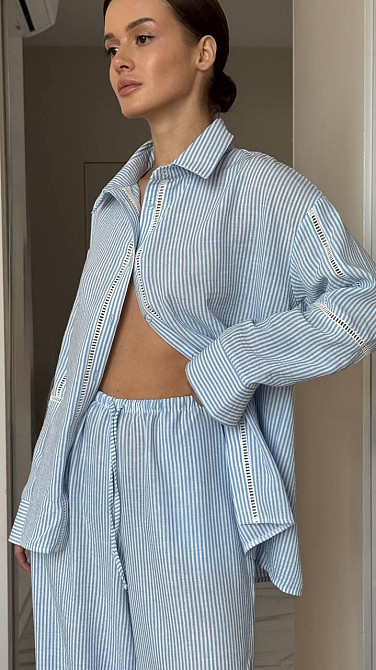 Женский домашний комплект тройка Голубой S Харьков - изображение 2