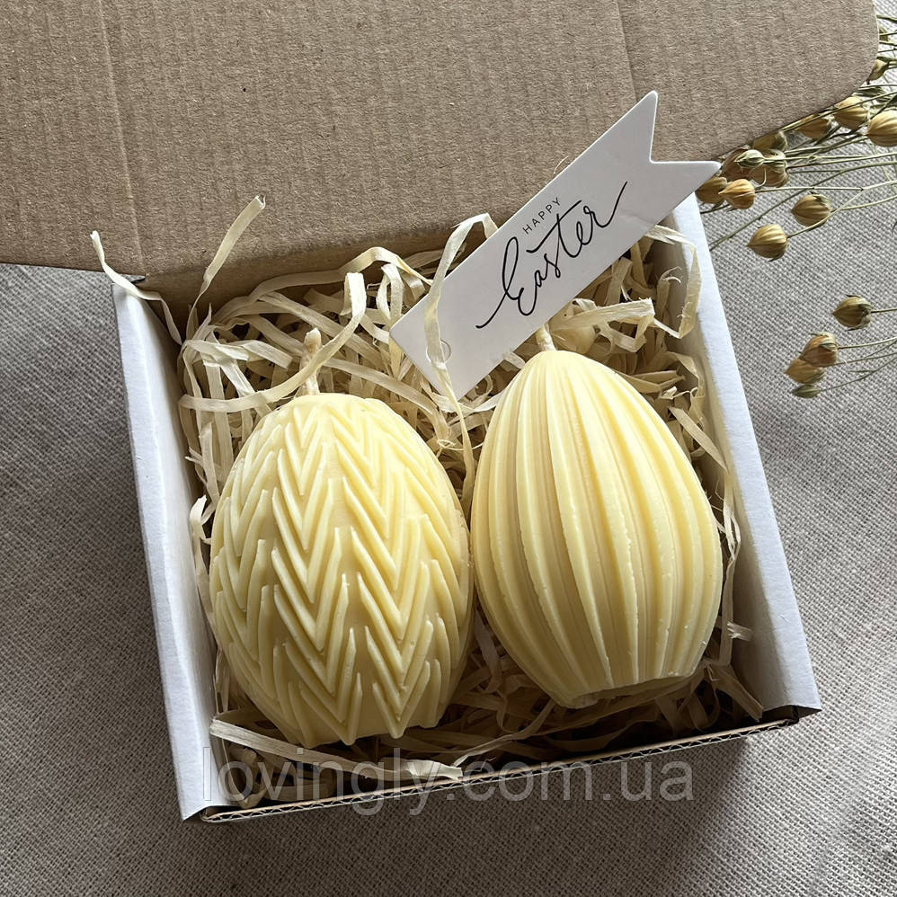 Великодні свічки яйця handmade «Пасхальні яйця» – дві свічки ручної роботи 6 см натуральний віск, подарункова коробка Ірпінь - фото 7