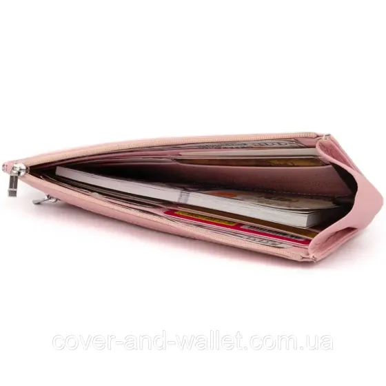 Тонкий пудровый женский кошелёк на молнии ST 025 pink Киев