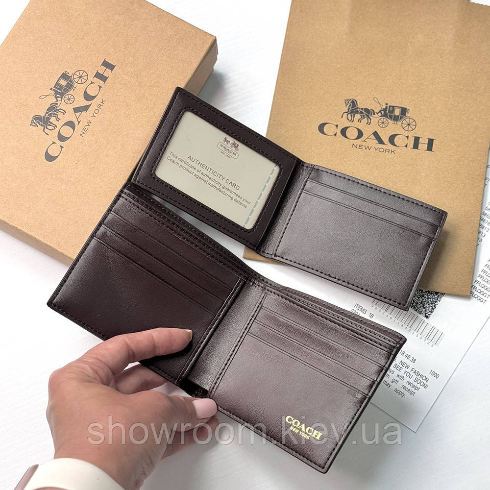Чоловіче брендове портмоне з картхолдером Coach (1381) brown Київ - фото 7