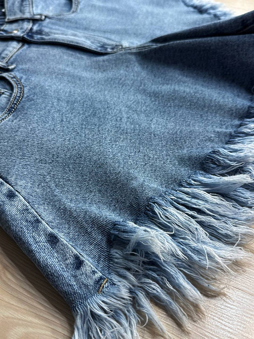 Шорты женские джинсовые Liana 4-041 короткие расклешенные с бахромой большие размеры голубые, голубой, З6, 36, 101 см Киев - изображение 9